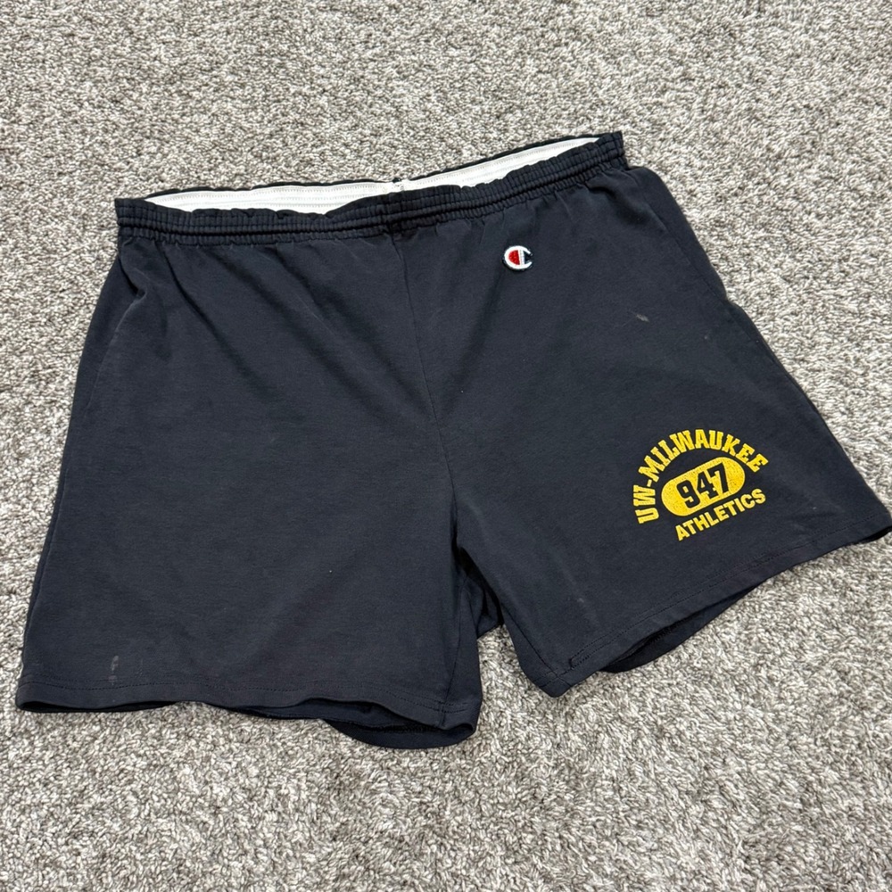 Vintage 70s 80s Champion UW-Milwaukee Athletics Shorts Black Mens XL Collegiate